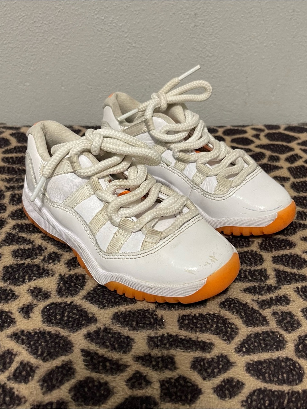 Nike Air Jordan Lace Up Patent Leather Sneakers White Orange US 11C